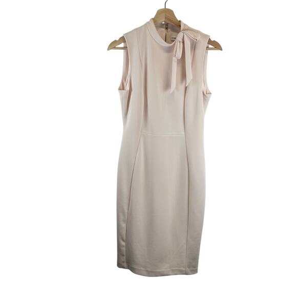 Calvin Klein Scuba Tie Mock  Neck Sleeveless Pencil Dress Blush Pink Size 6 - Picture 1 of 15